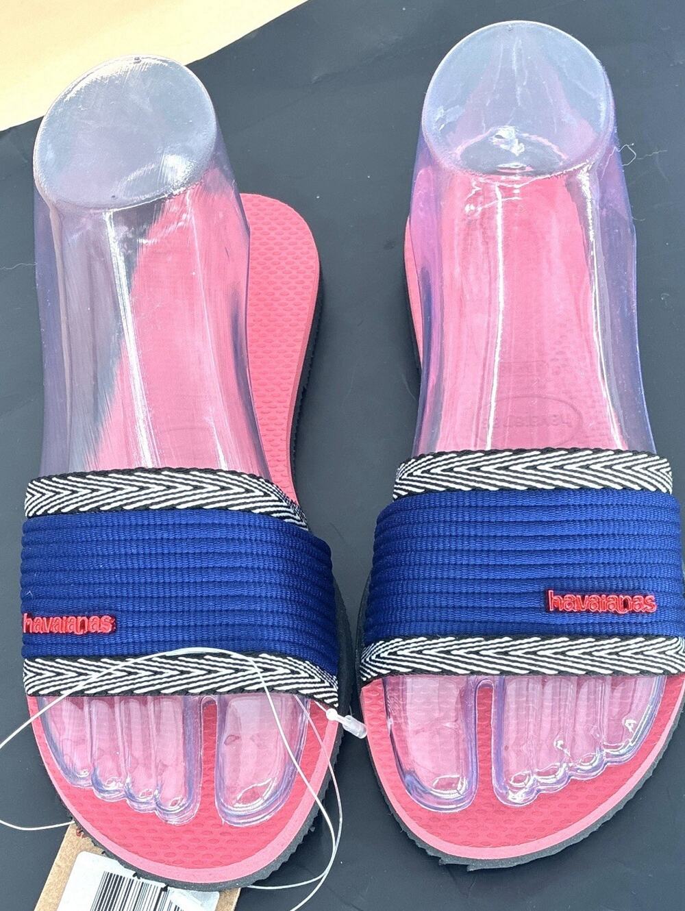 New Havaianas Pink Porcelain & Blue Trancoso Sandal Slides - Women - Size 6/7